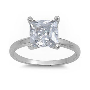 Solitaire Ring Princess Cut CZ 925 Sterling Silver